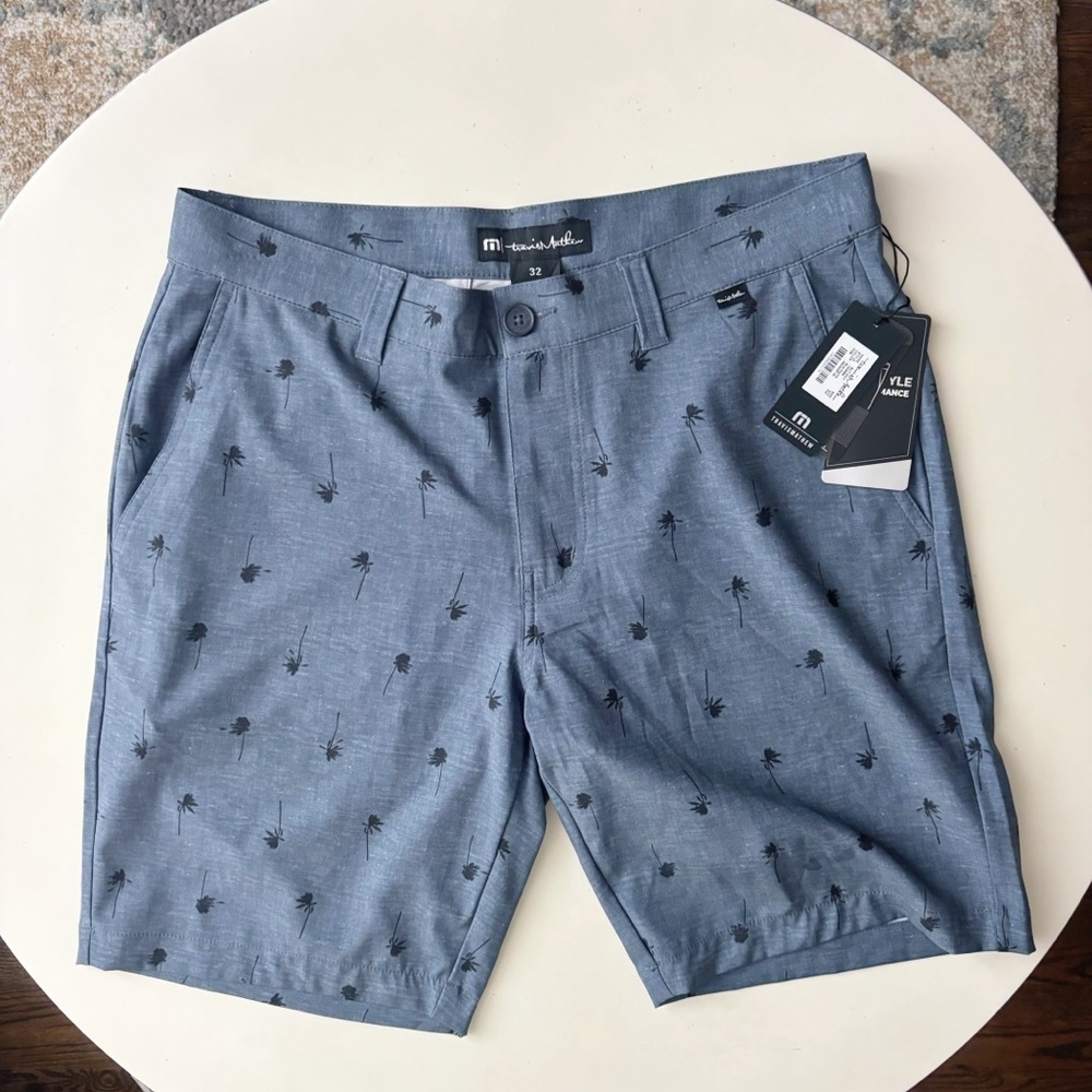 Travis Mathew Men’s 9” Palm Tree Performance Golf Shorts Size 32 Blue New